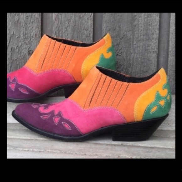 CIRCLE S BRAND🔹 VINTAGE Rainbow Leather Boots Purple Green Pink Orange 7.5 - Picture 4 of 7